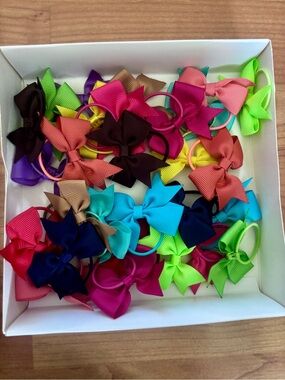 Girls Hair Bows Elastics Set + Multiple Colours